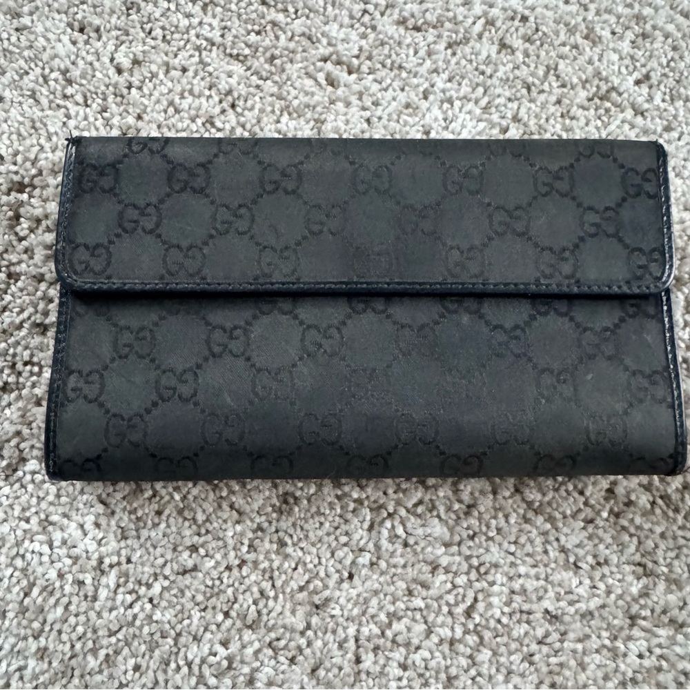 Gucci Monogram Black Canvas Long Wallet
